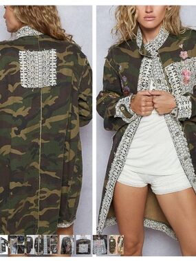 POL Camo Embroidered Patchwork Jacket with Lace Trim